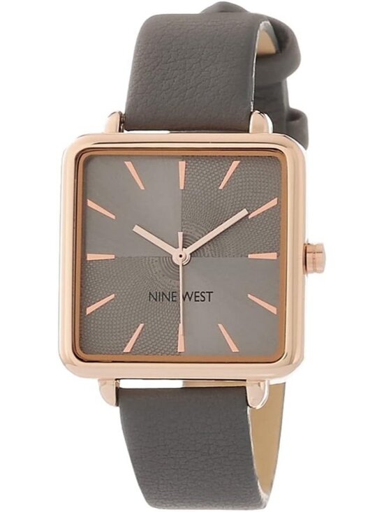 Nine West Women\'s Grey Rose Gold Analog Quartz Faux Leather Strap Square Watch main image 5